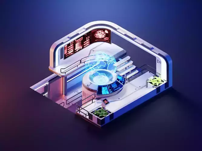 control room  3d Render in blender Low-poly 3D model