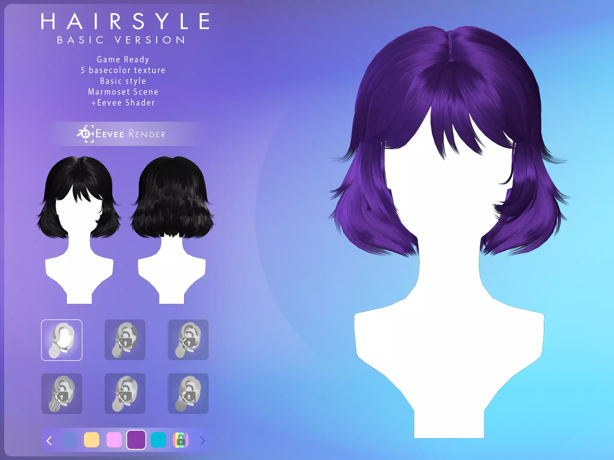 Game Hair - Stylized Female Hairstyle V7 Low-poly 3D model_0