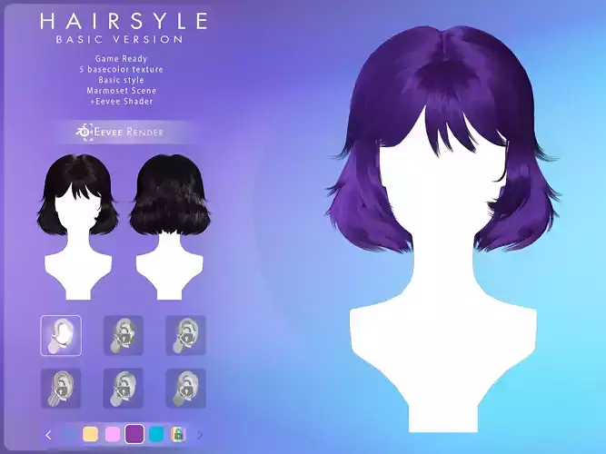Game Hair - Stylized Female Hairstyle V7 Low-poly 3D model