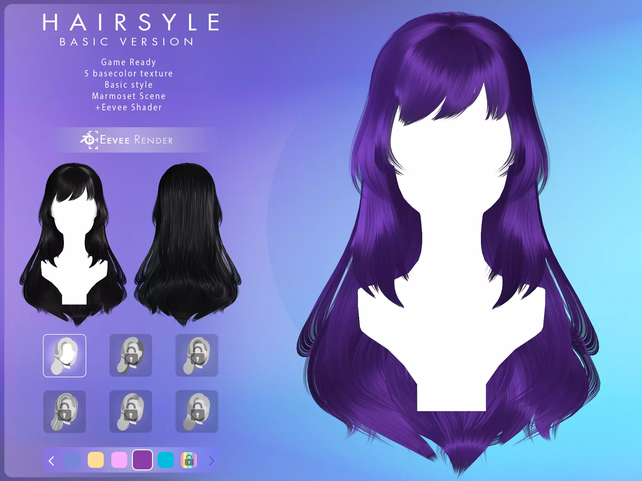Game Hair - Stylized Female Hairstyle V8 Low-poly 3D model_0
