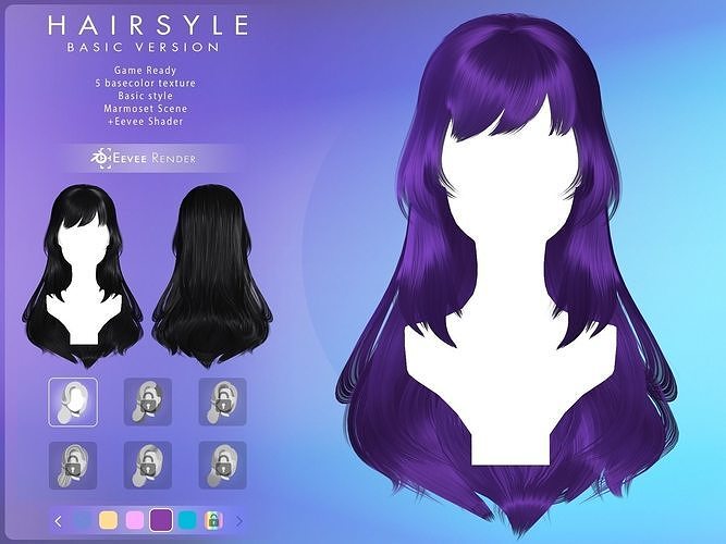 Game Hair - Stylized Female Hairstyle V8 Low-poly 3D model
