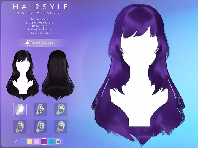 Game Hair - Stylized Female Hairstyle V8 Low-poly 3D model