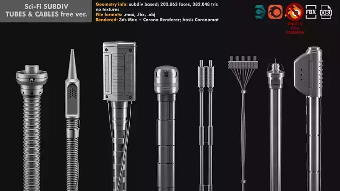 Sci-Fi subdiv tubes and cables free version Free 3D model