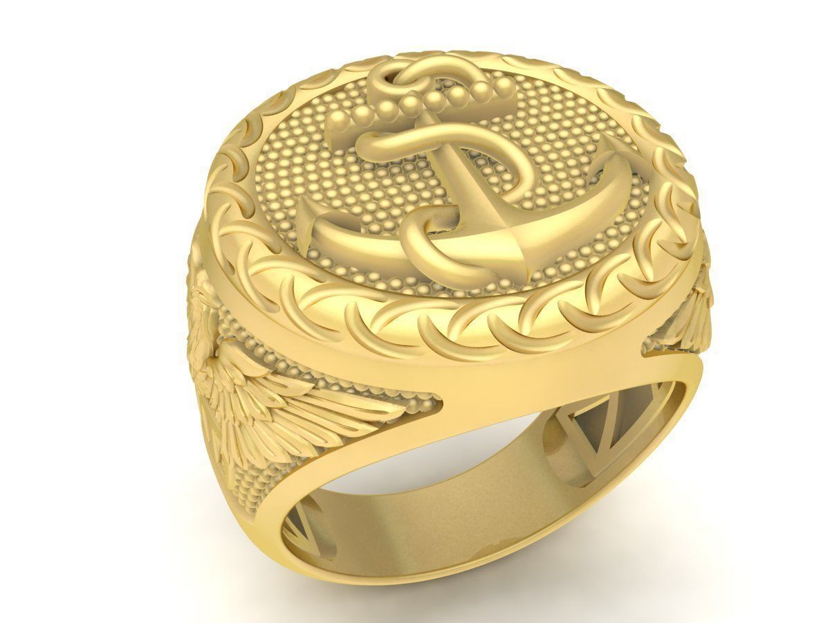 Anchor and Eagle Signet Ring 3D Model for Jewelry 3691 3D print model_1