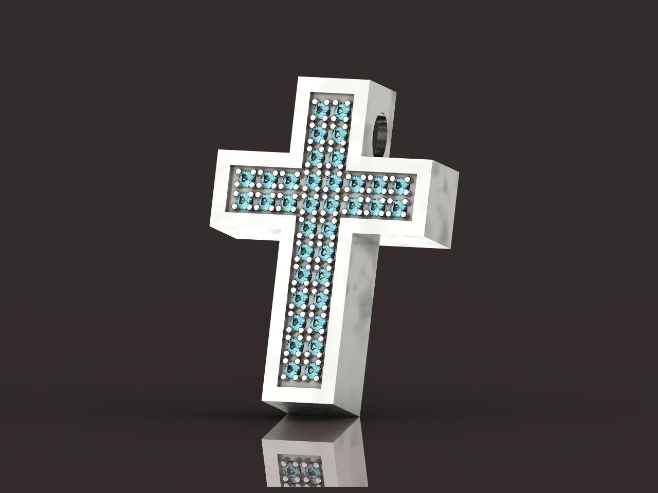 stylish pendant cross with stones diamond 3D print model_10