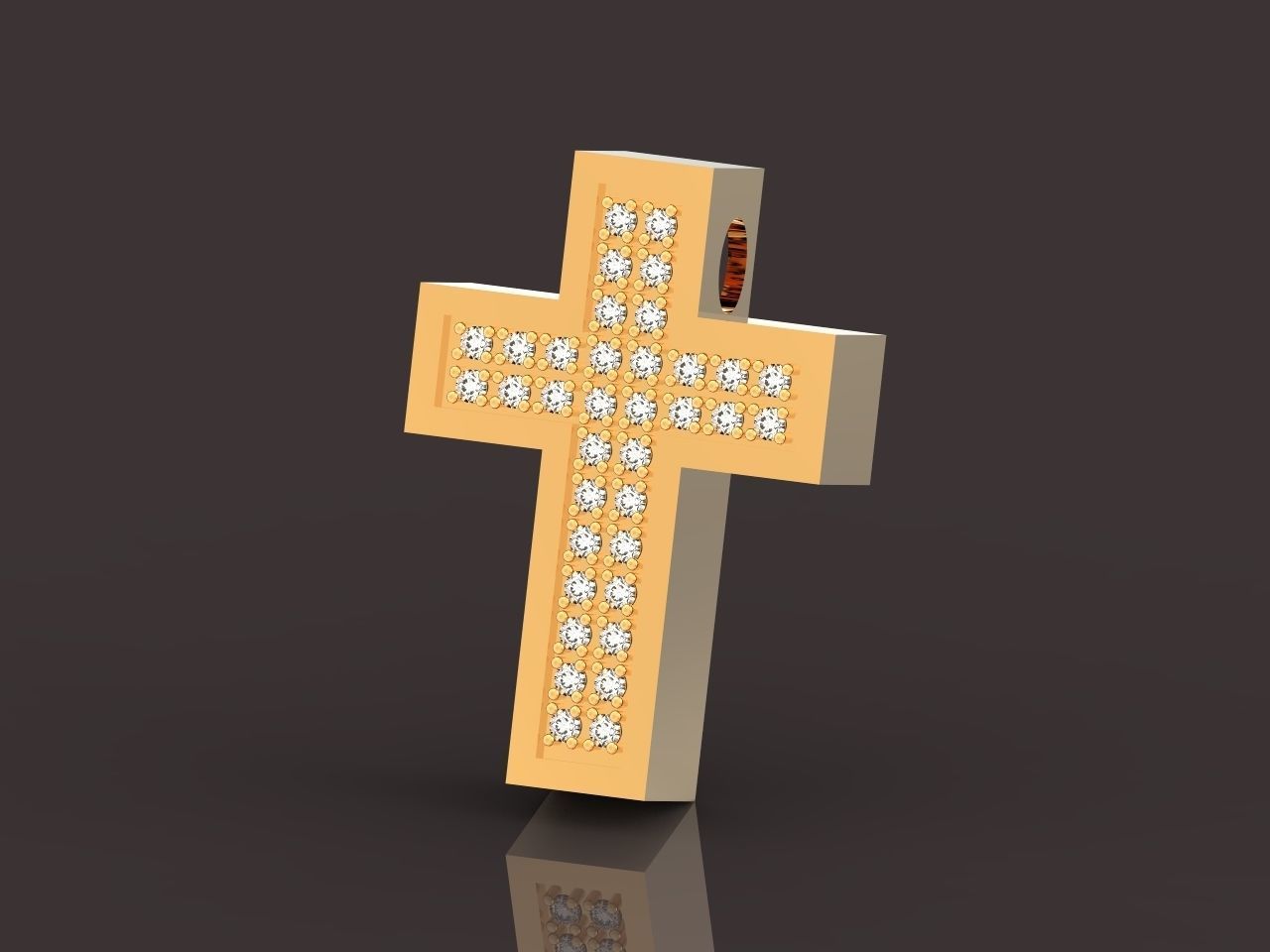 stylish pendant cross with stones diamond 3D print model_4