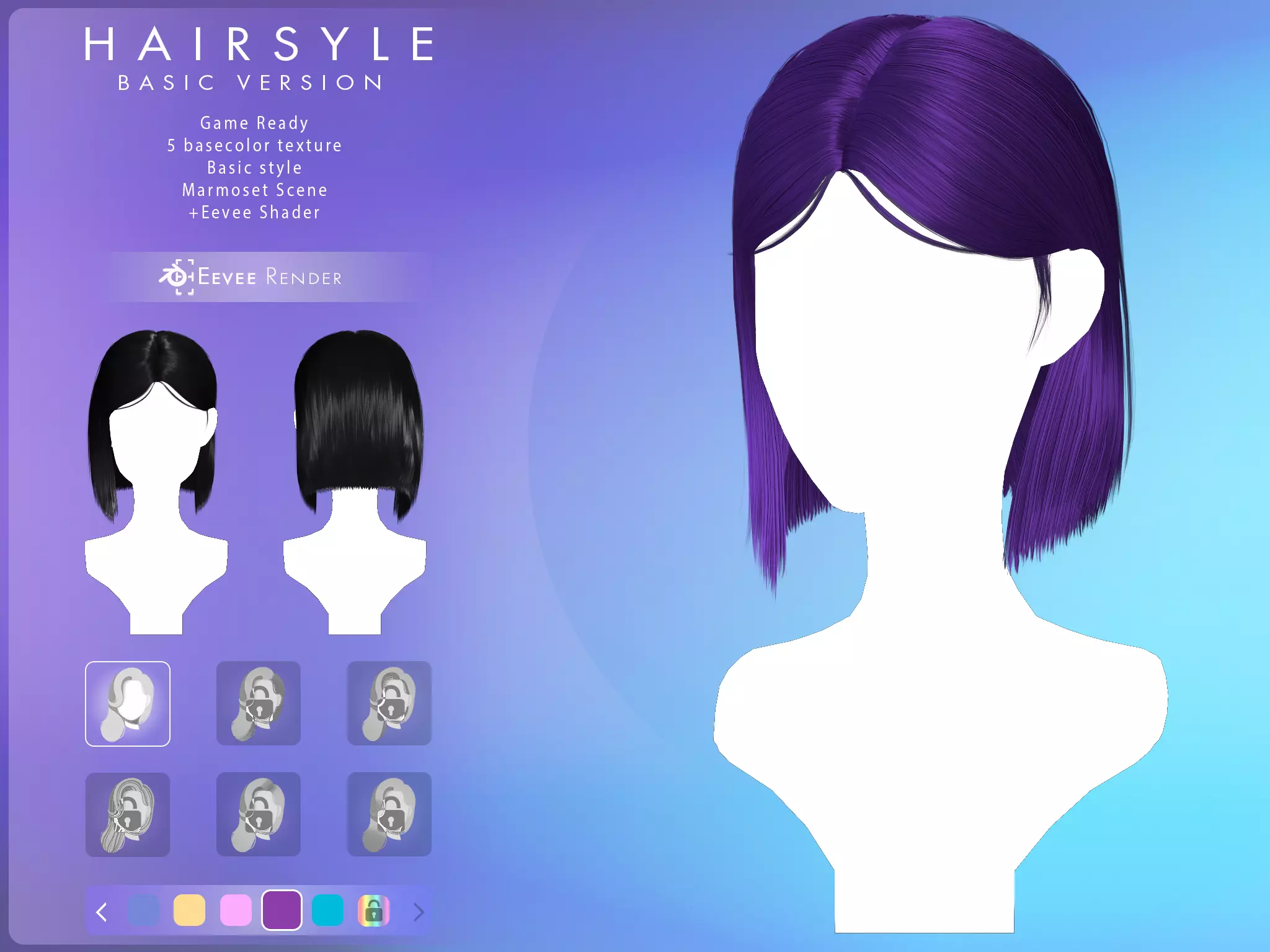 Game Hair - Stylized Female Hairstyle V9 Low-poly 3D model_0
