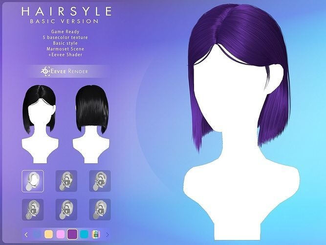 Game Hair - Stylized Female Hairstyle V9 Low-poly 3D model