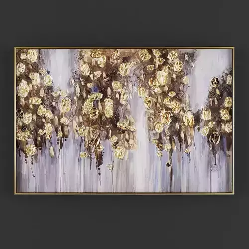 Pictures317 abstract painting with gold and flowers Low-poly 3D model