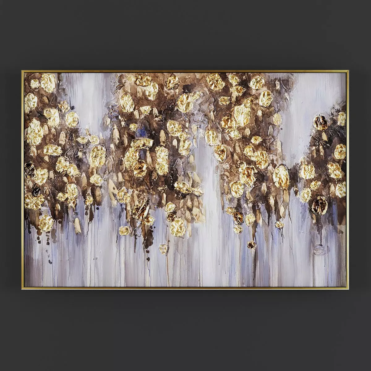 Pictures317 abstract painting with gold and flowers Low-poly 3D model_0