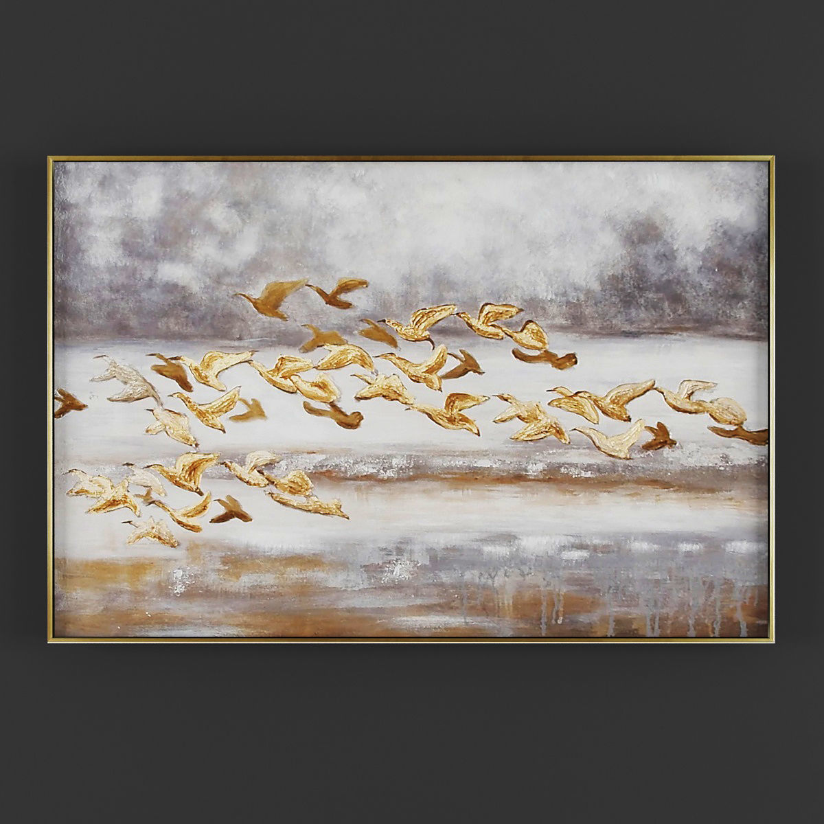 Pictures317 abstract painting with gold and flowers Low-poly 3D model_2