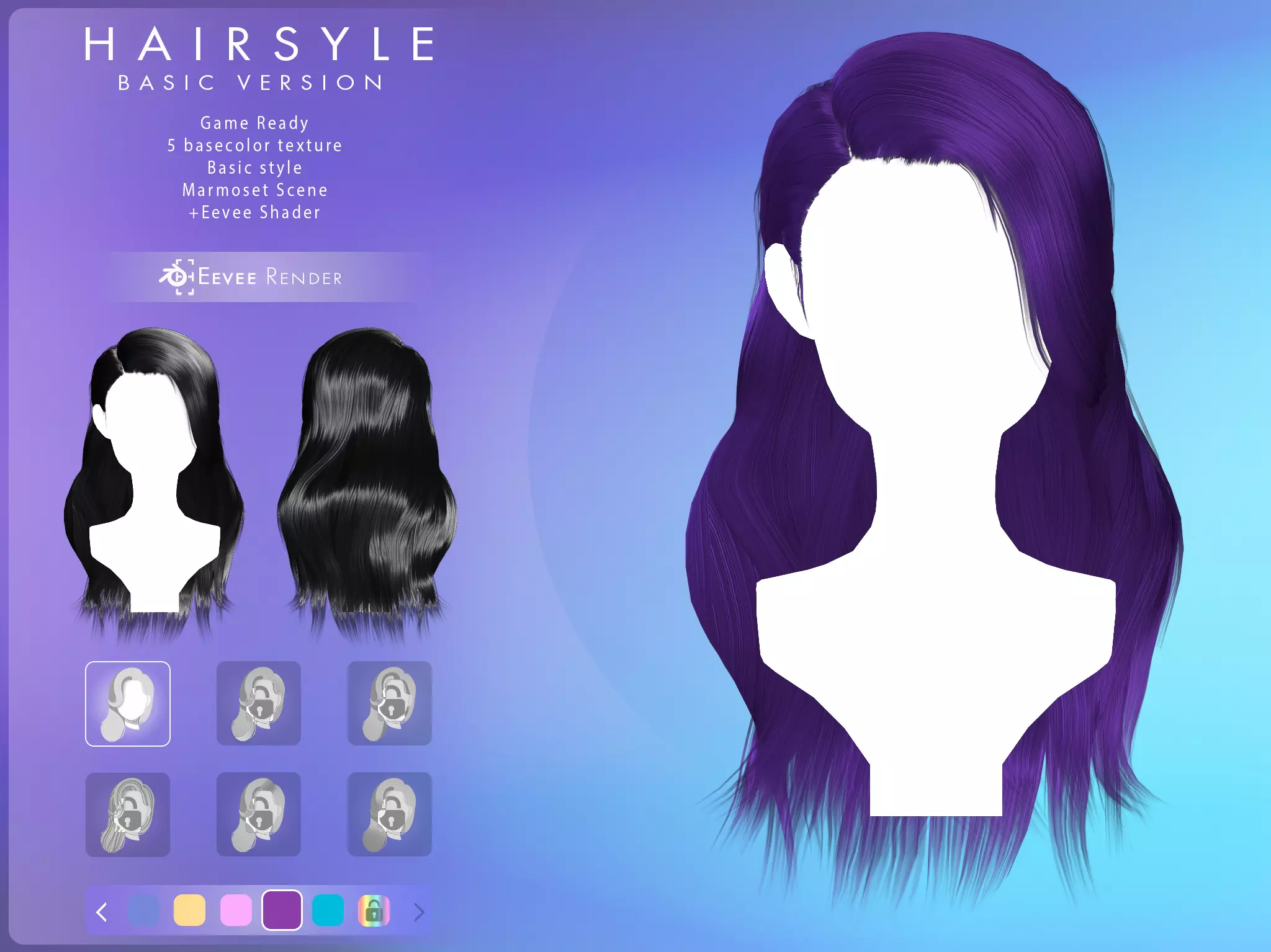Game Hair - Stylized Female Hairstyle V10 Low-poly 3D model_0