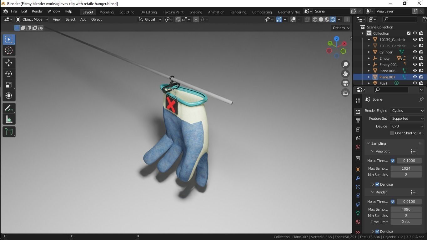 Gloves with Clips and Retail Hanger 3D model_3