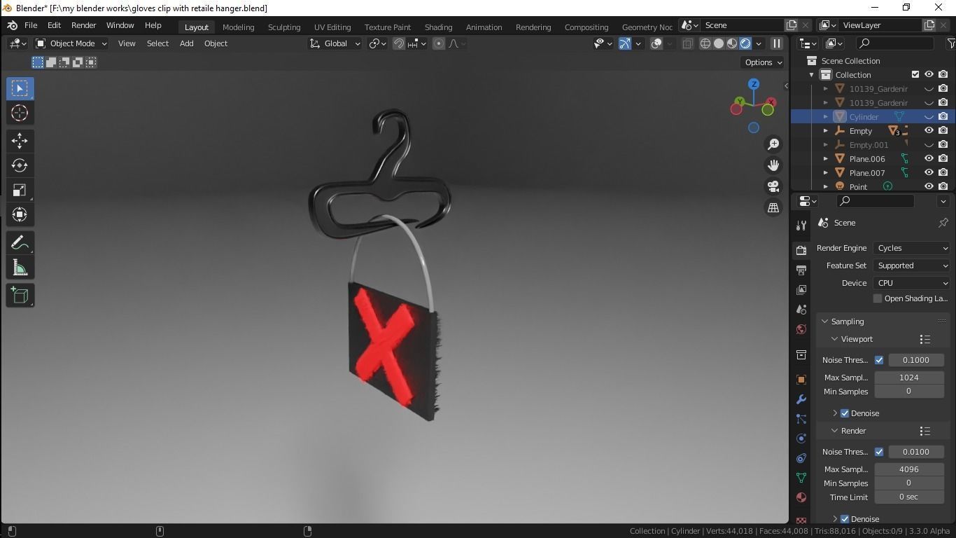 Gloves with Clips and Retail Hanger 3D model_4