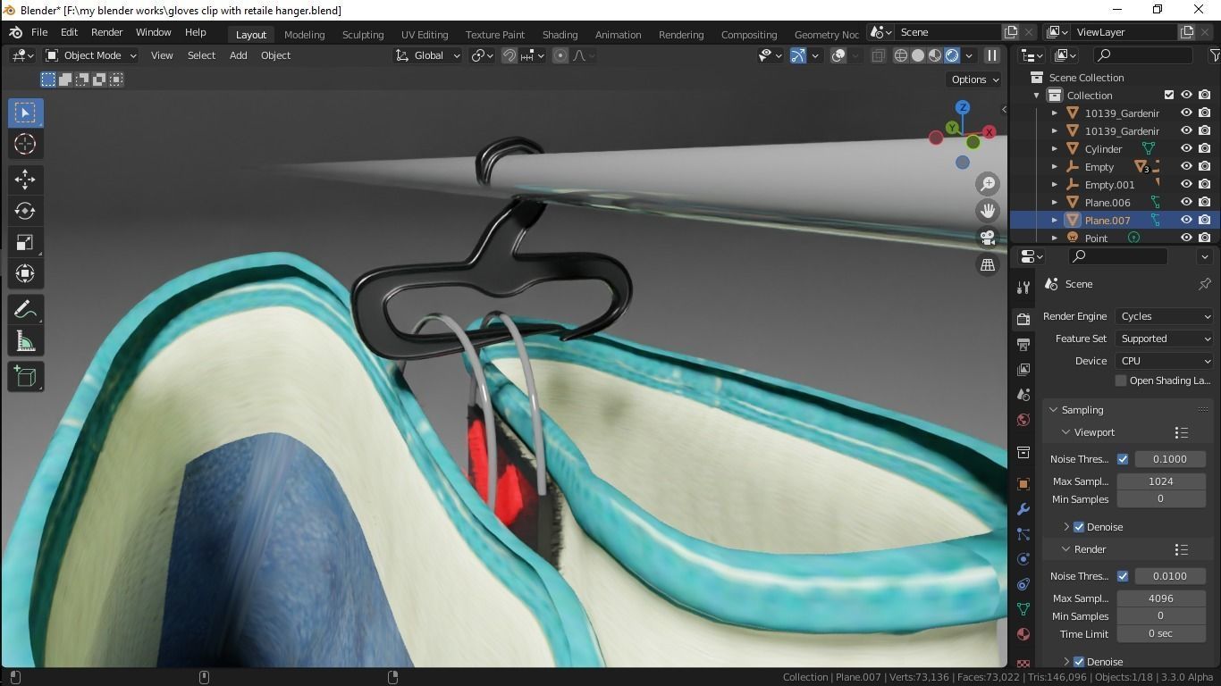 Gloves with Clips and Retail Hanger 3D model_1