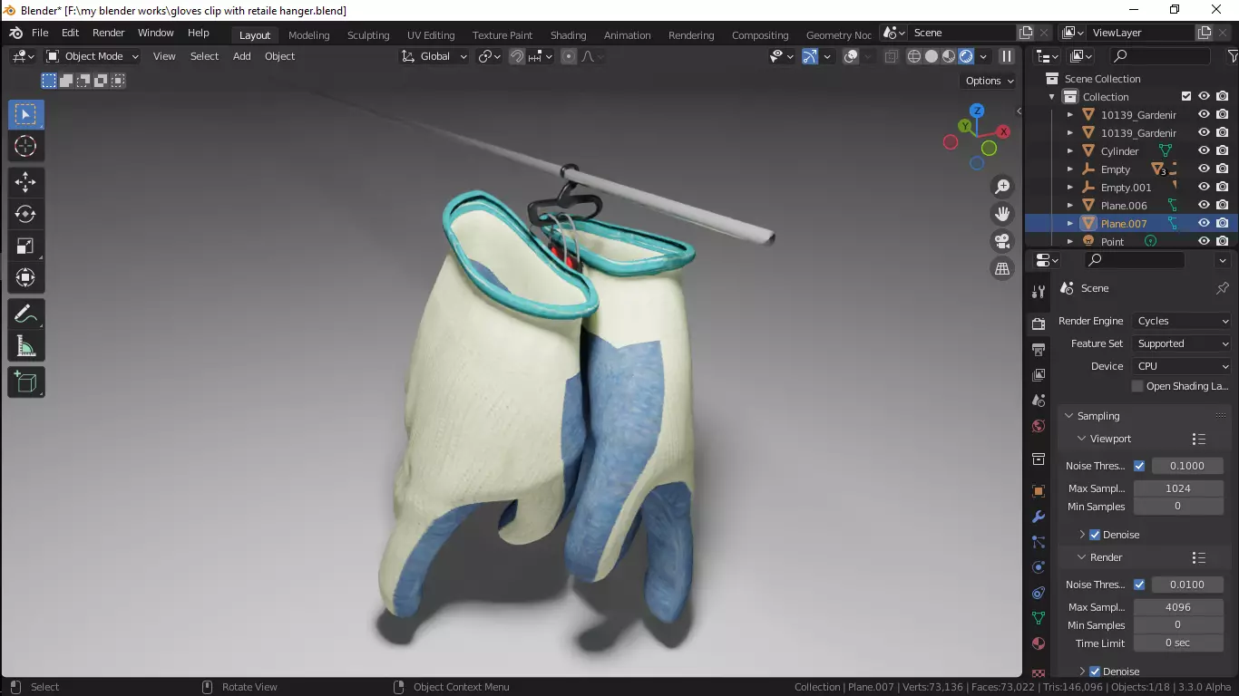 Gloves with Clips and Retail Hanger 3D model_0