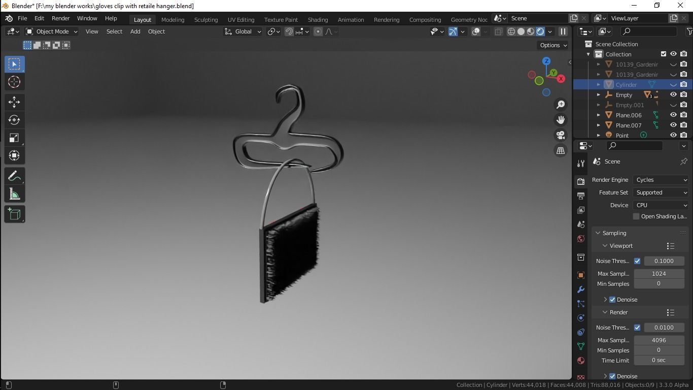 Gloves with Clips and Retail Hanger 3D model_5