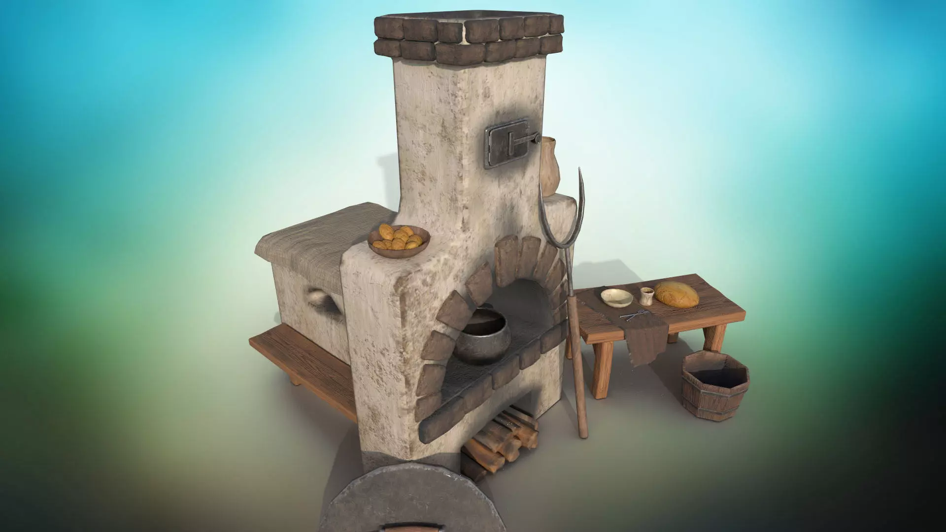 Stiltized baking oven PBR low-poly game ready Low-poly 3D model_0
