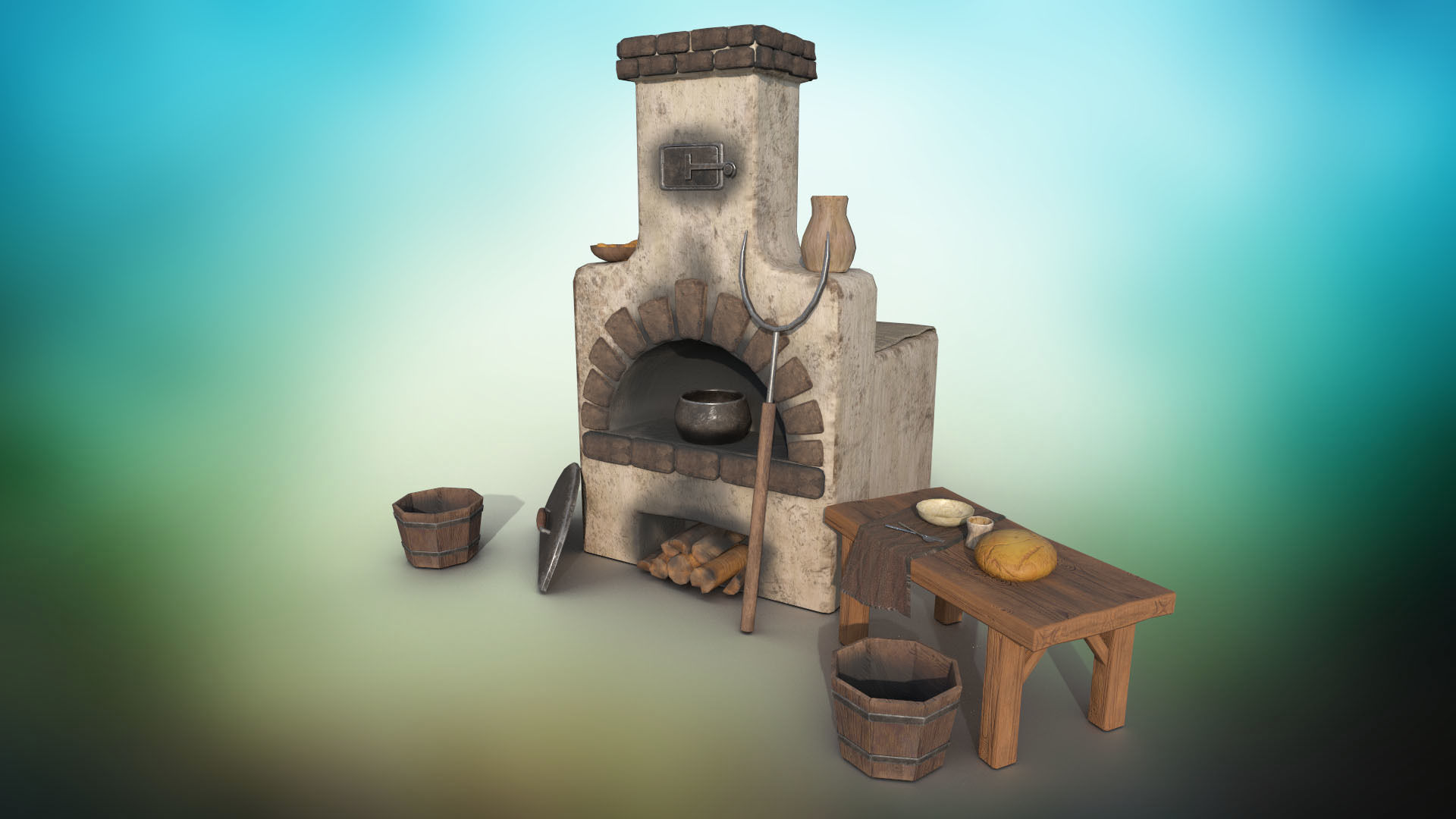 Stiltized baking oven PBR low-poly game ready Low-poly 3D model_2