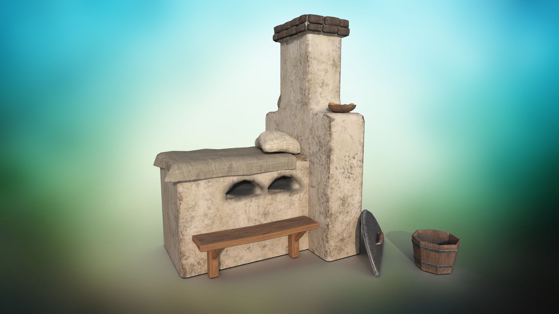 Stiltized baking oven PBR low-poly game ready Low-poly 3D model_3
