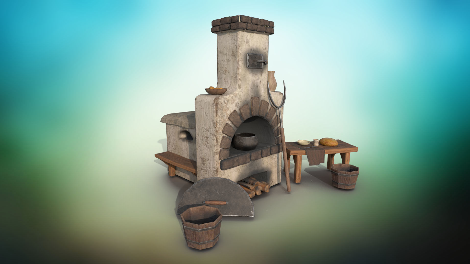 Stiltized baking oven PBR low-poly game ready Low-poly 3D model_1