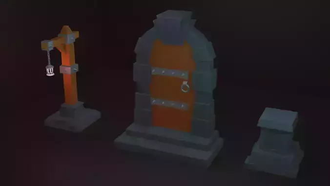 Decor set of gravestones and lamp