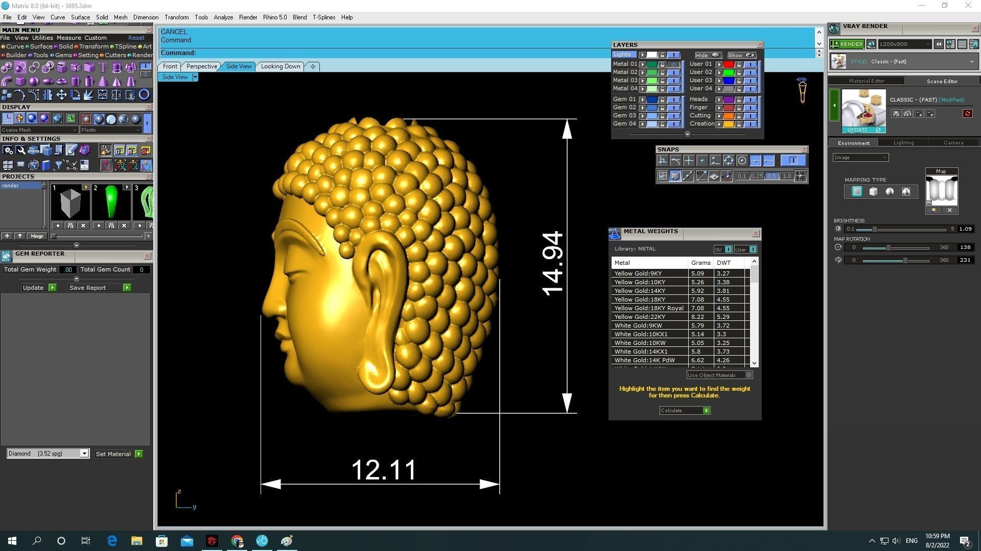 24k fengshui lucky head buddha charm 3695 3D print model_3