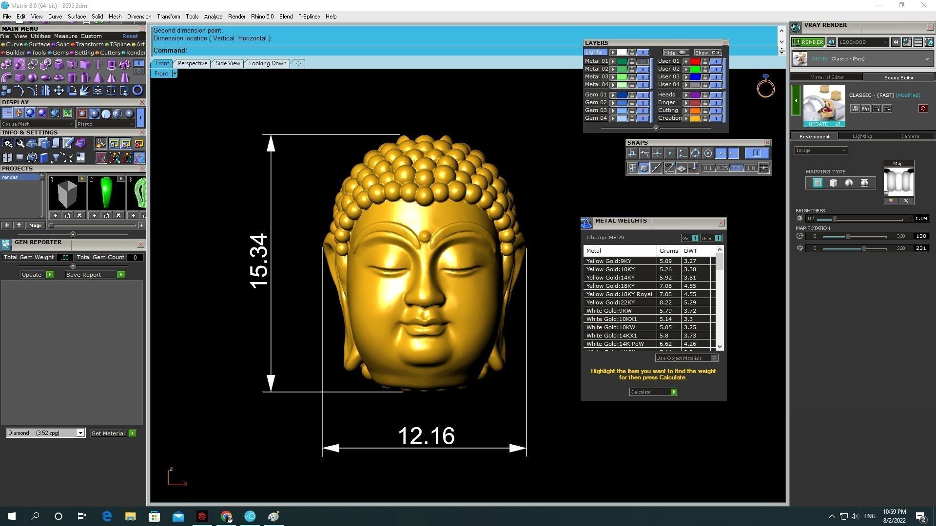 24k fengshui lucky head buddha charm 3695 3D print model_2