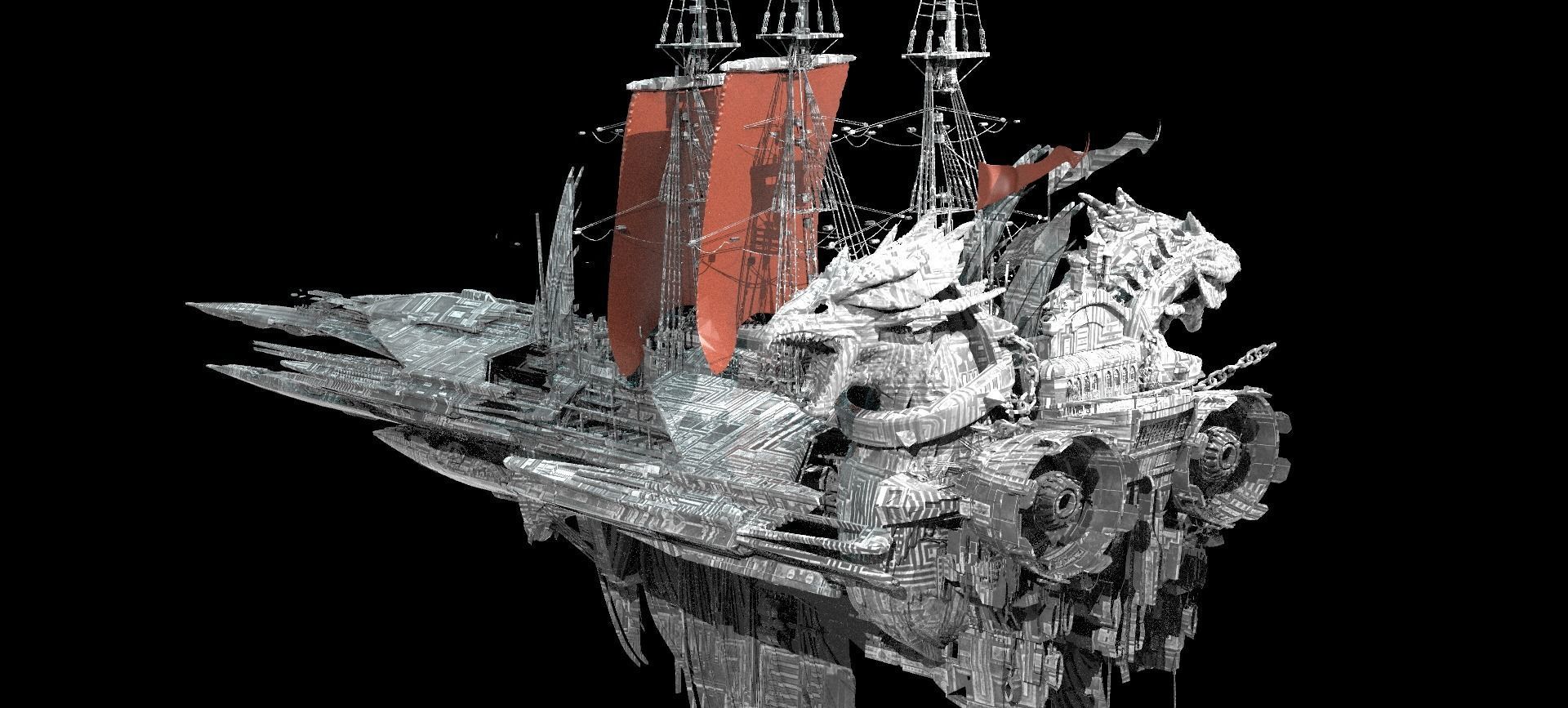 Silver Drake Airship Military vessel 4 designs  3D model_4