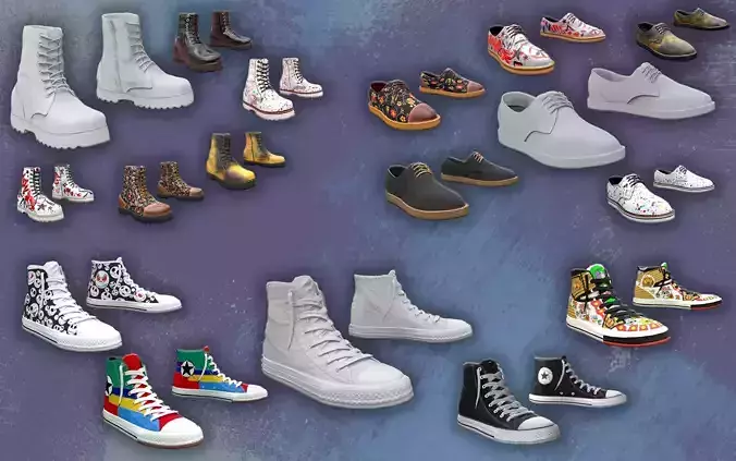 Shoes pack Low-poly 3D model