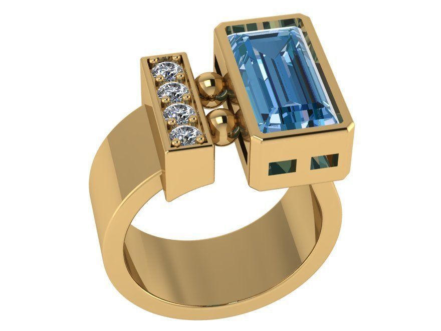 Rectangle Shape  Wide Ring 0135 3D print model_1