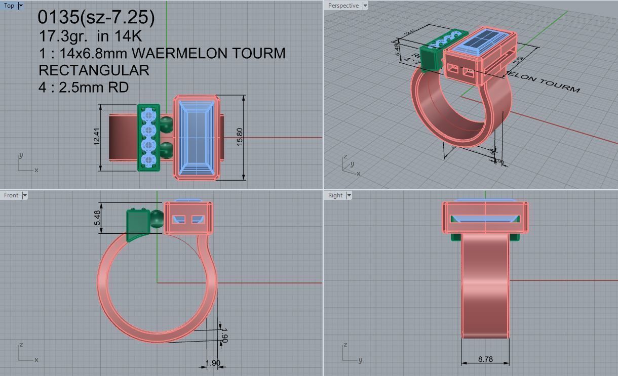 Rectangle Shape  Wide Ring 0135 3D print model_4