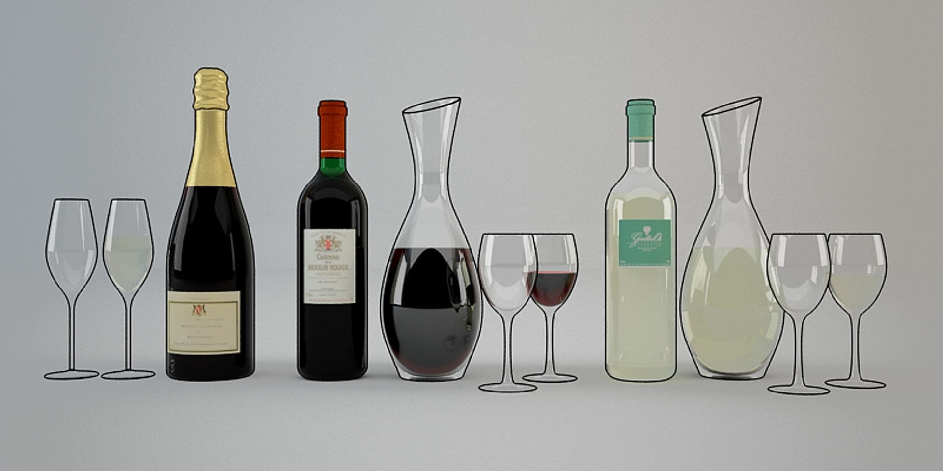 Wine Set chocolate cake with one slice missing 3D model_2