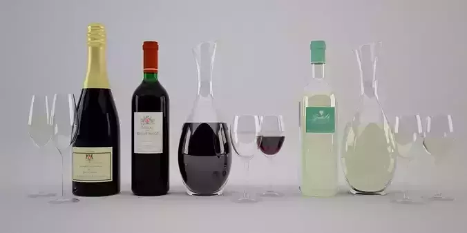 Wine Set chocolate cake with one slice missing