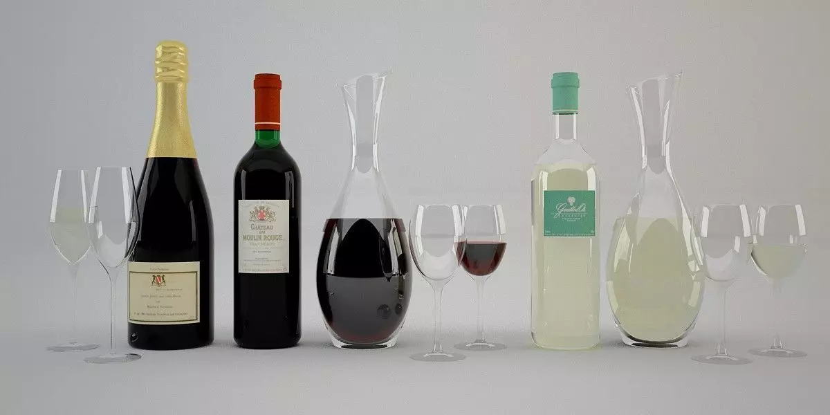 Wine Set chocolate cake with one slice missing 3D model_0