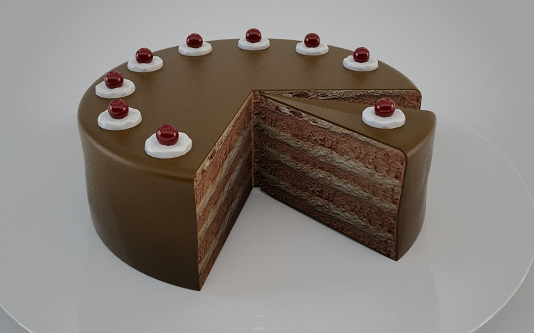 Wine Set chocolate cake with one slice missing 3D model_4