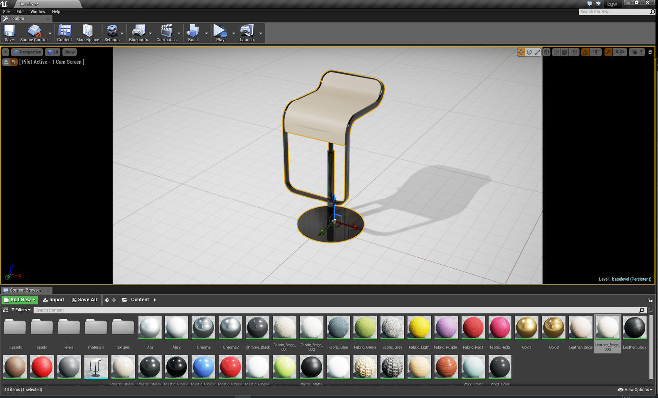LEM Piston Bar Stool UE4 Low-poly 3D model_1