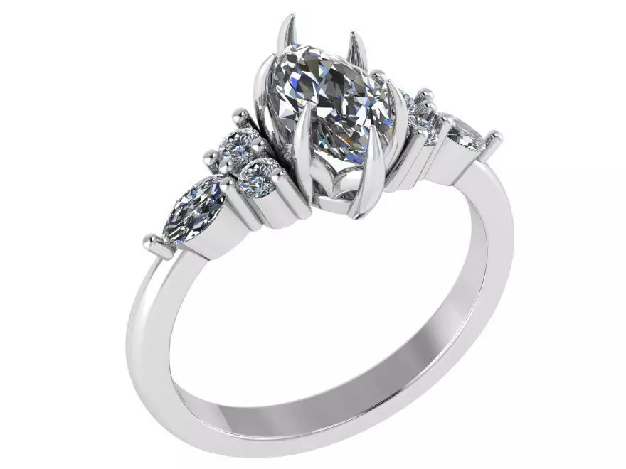Marquise Shape Diamond Ring 0136 3D print model_0