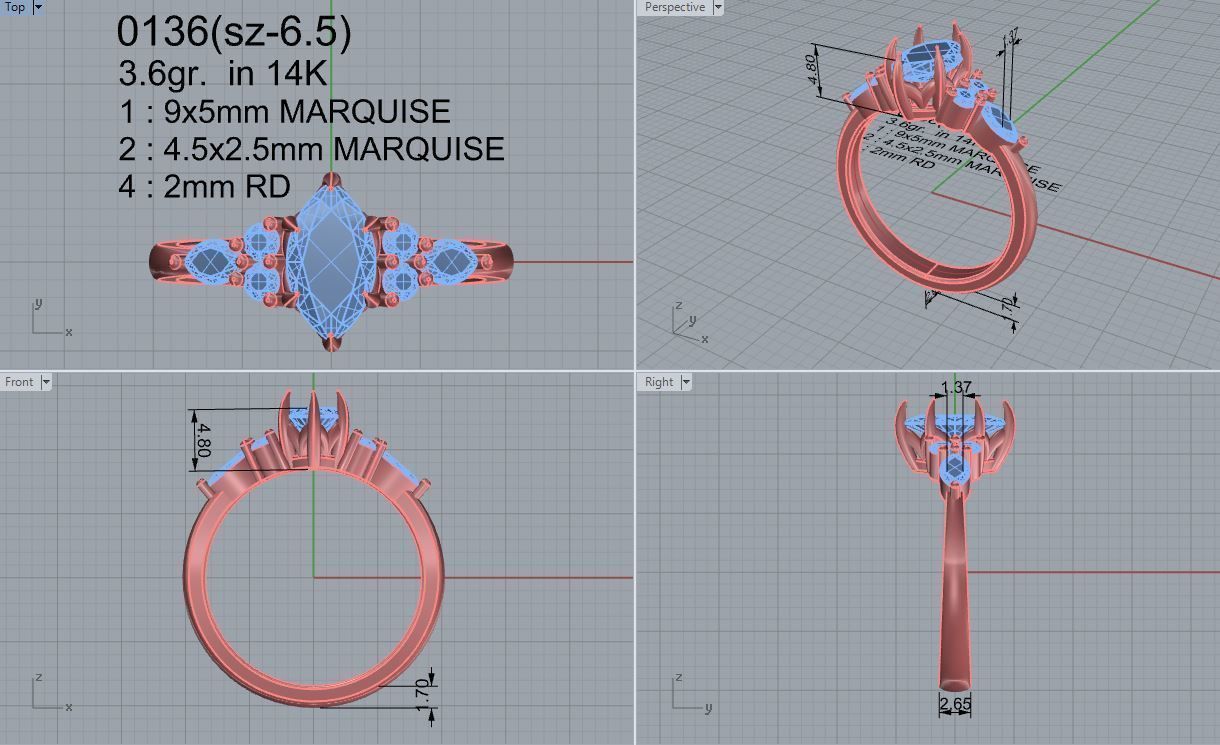 Marquise Shape Diamond Ring 0136 3D print model_4