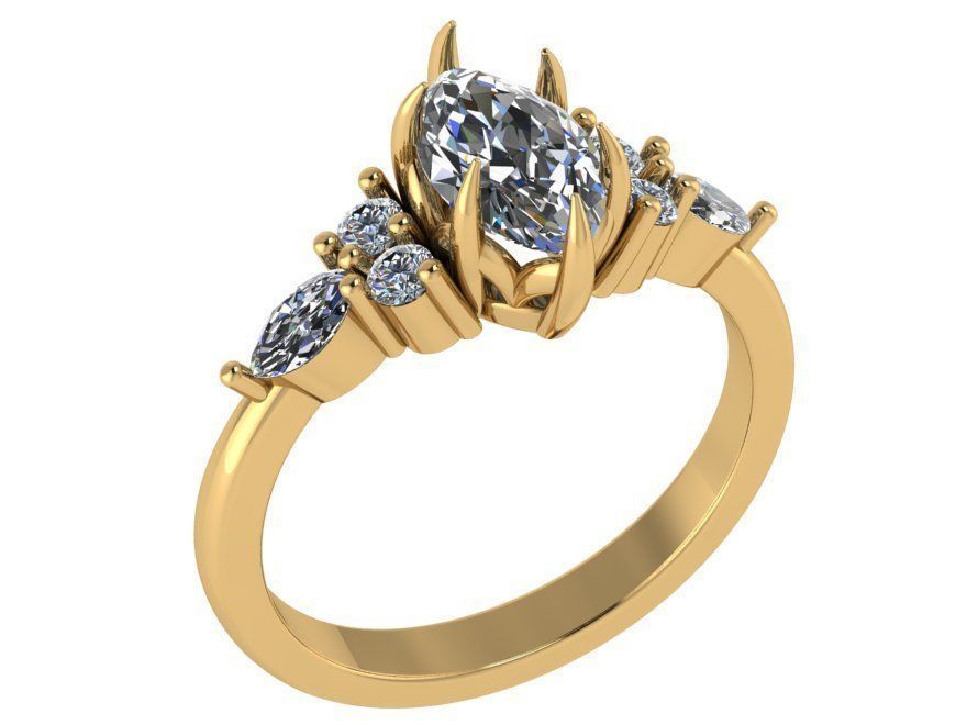 Marquise Shape Diamond Ring 0136 3D print model_1