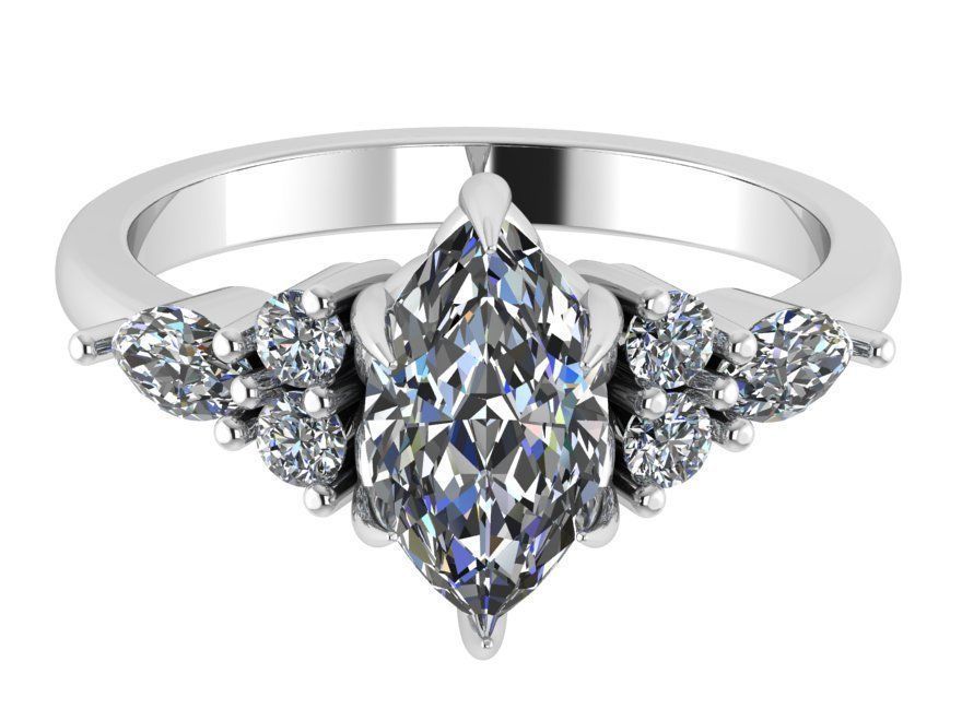 Marquise Shape Diamond Ring 0136 3D print model_2