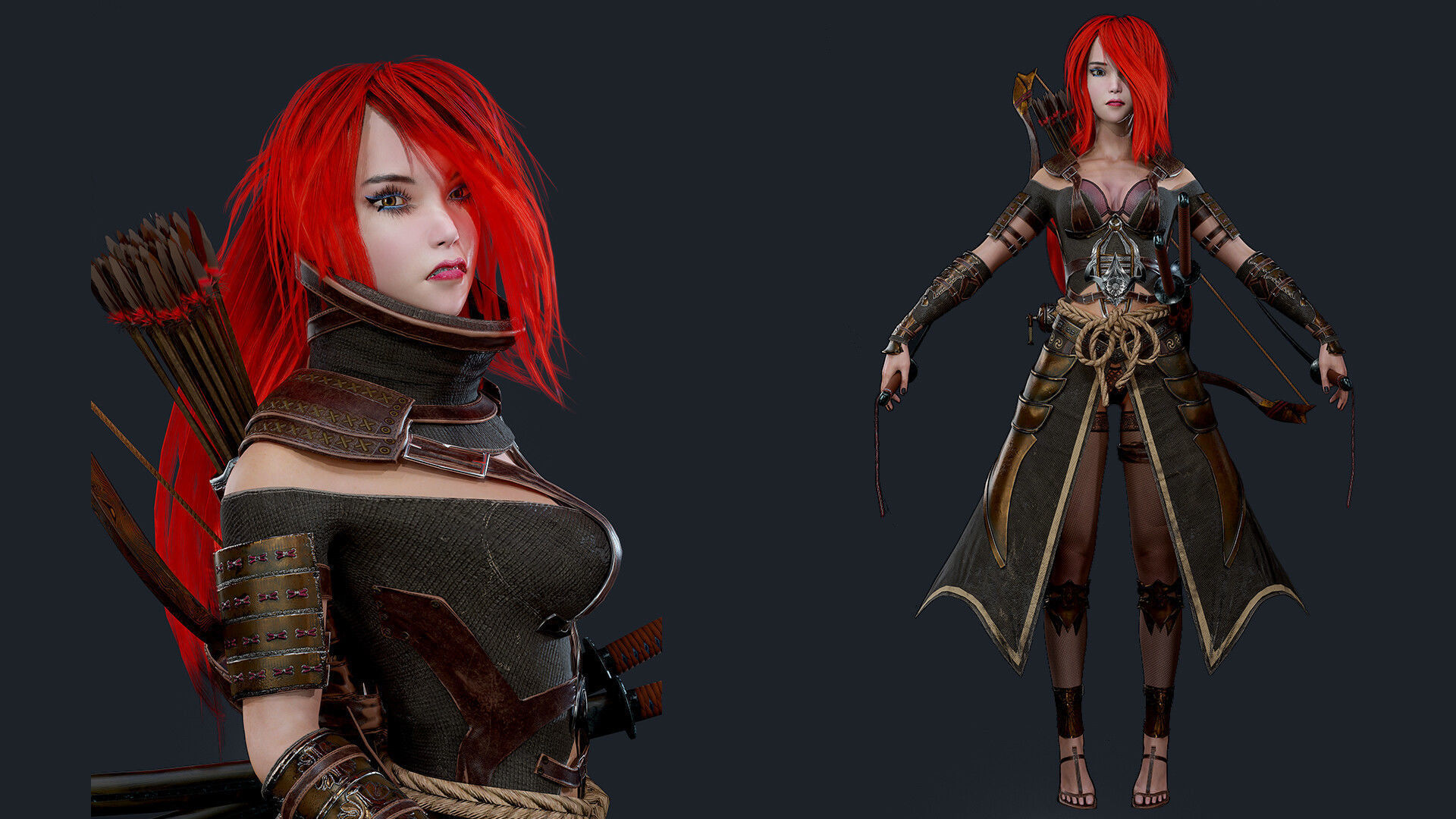 Samurai Ninja Girl Low-poly 3D model_4