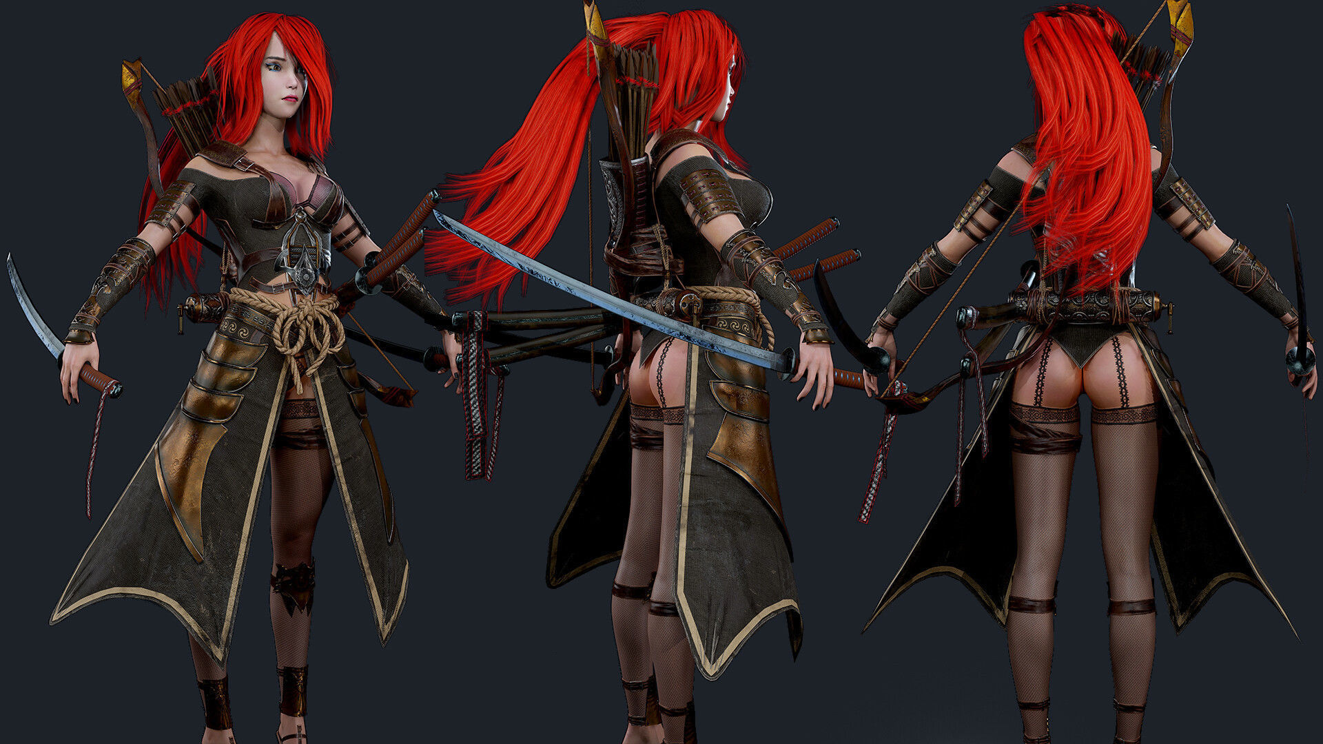 Samurai Ninja Girl Low-poly 3D model_5