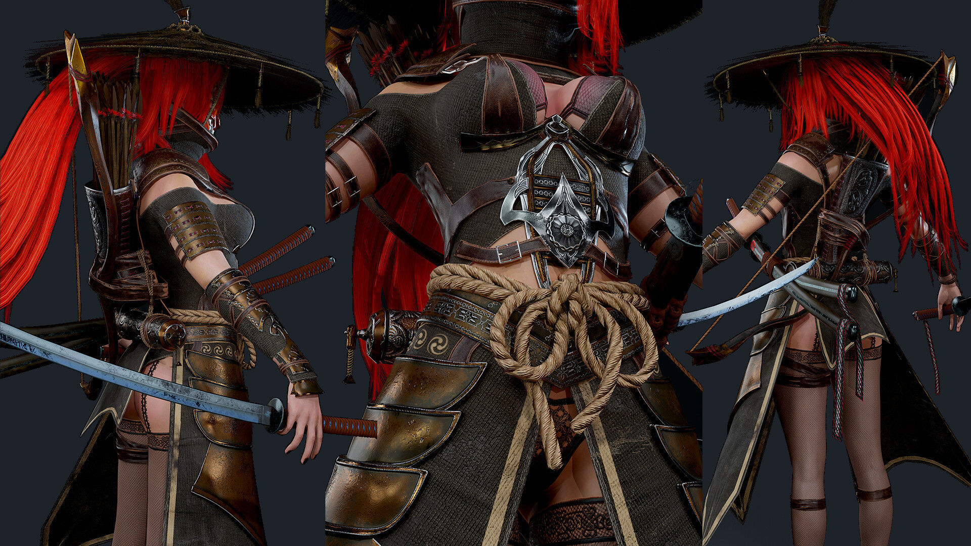 Samurai Ninja Girl Low-poly 3D model_6