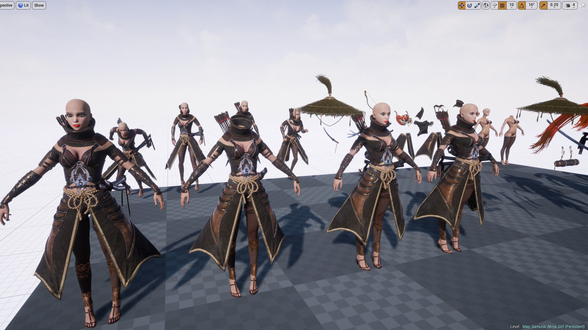 Samurai Ninja Girl Low-poly 3D model_12