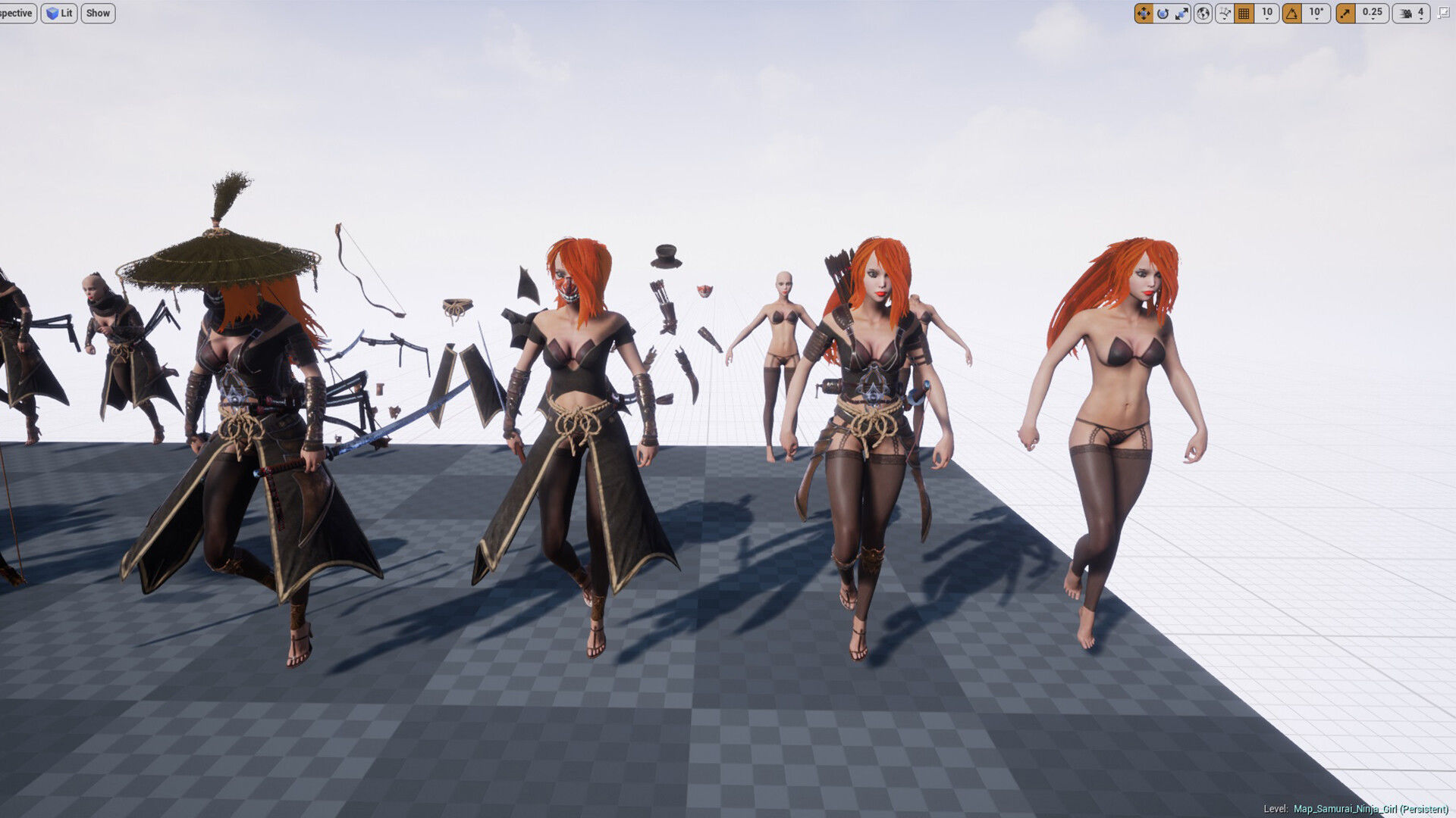 Samurai Ninja Girl Low-poly 3D model_11