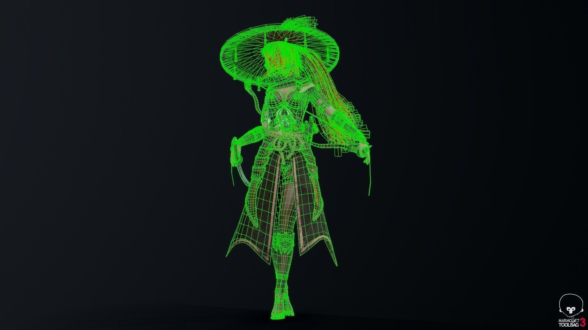 Samurai Ninja Girl Low-poly 3D model_9