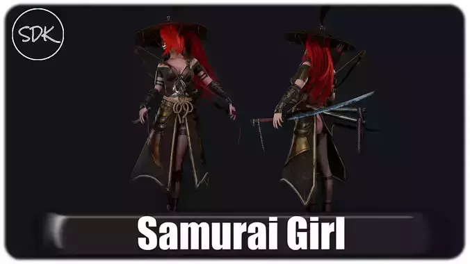 Samurai Ninja Girl Low-poly 3D model