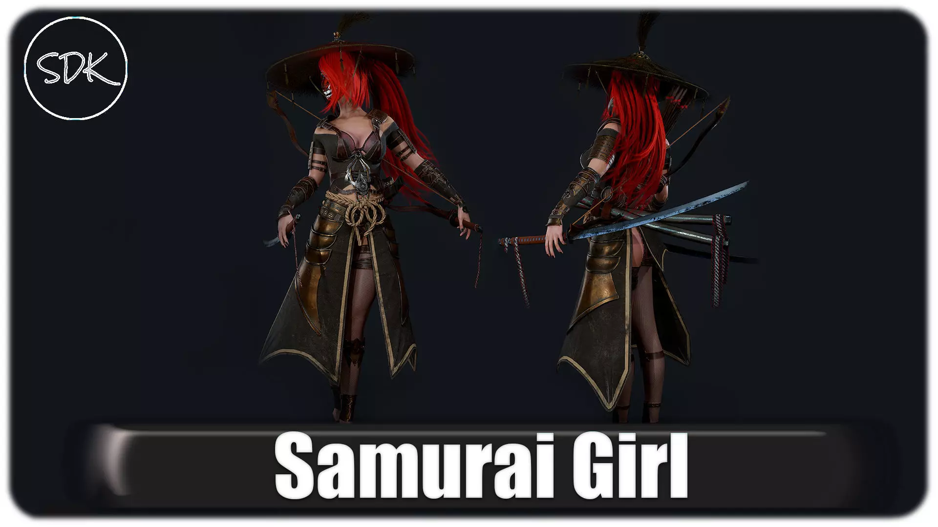 Samurai Ninja Girl Low-poly 3D model_0