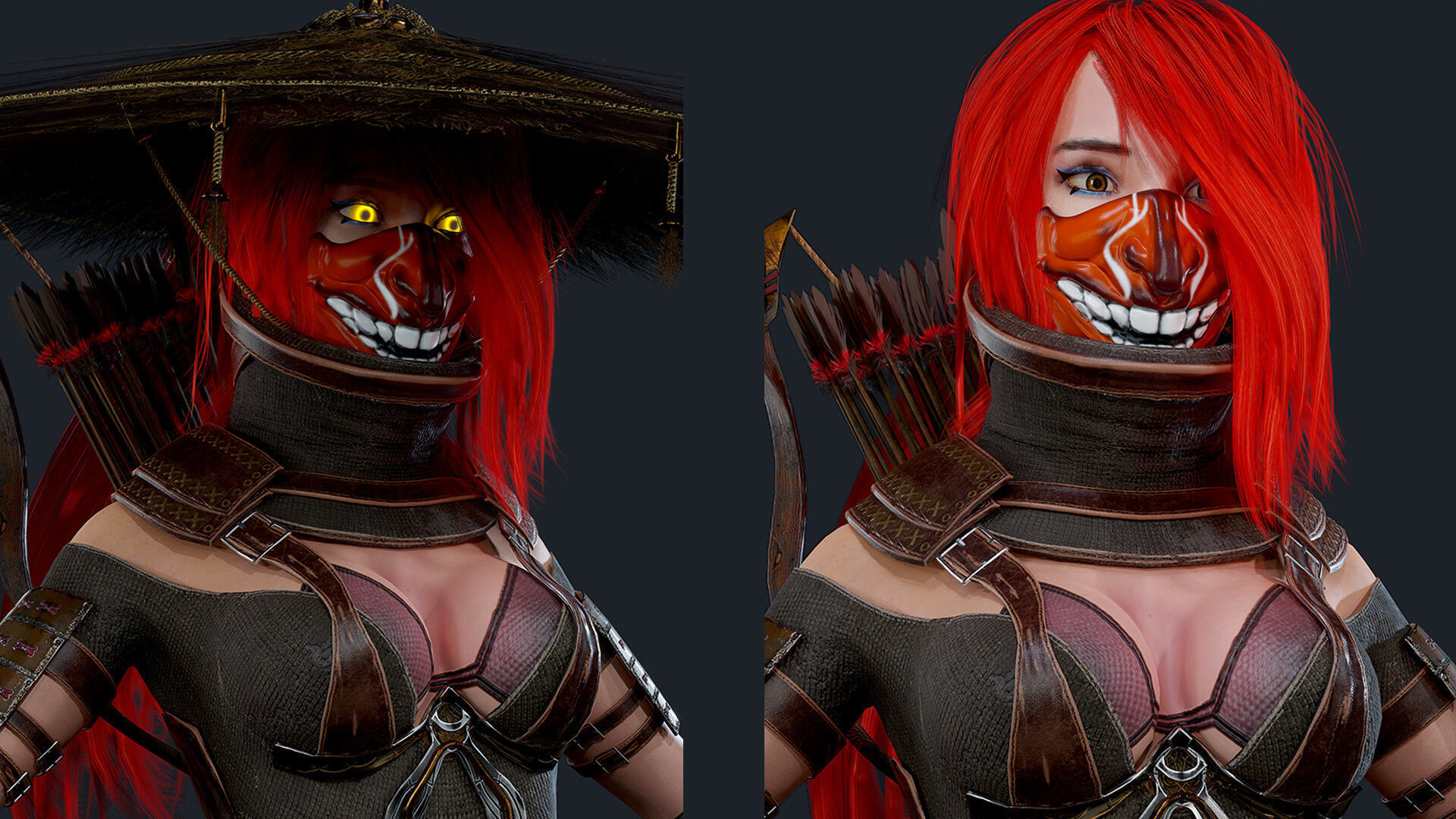 Samurai Ninja Girl Low-poly 3D model_7